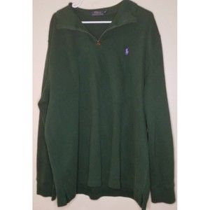 Mens XXL Polo Ralph Lauren 1/4 Zip Sweater Green w/ Purple Pony